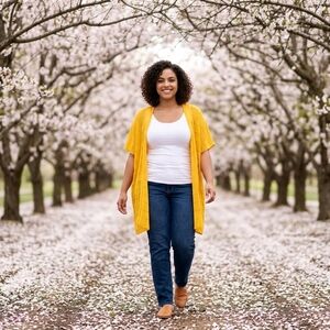 🆕 1X/2X PLUS SIZE GOLDEN YELLOW POINTELLE  KIMONO